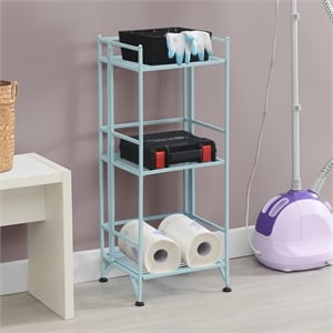 Xtra Storage Three-Tier Folding Metal Shelf with Seafoam Blue Metal Frame