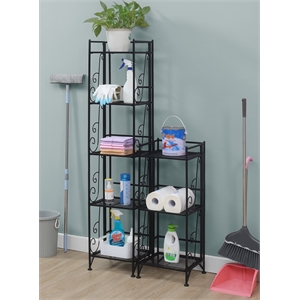 Xtra Storage Three-Tier Folding Metal Shelf with Scroll Design in Black Metal
