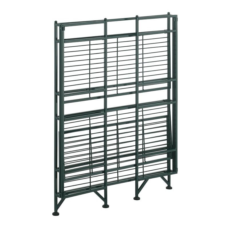 Xtra Storage Three-Tier Wide Folding Metal Shelf with Green Metal Frame