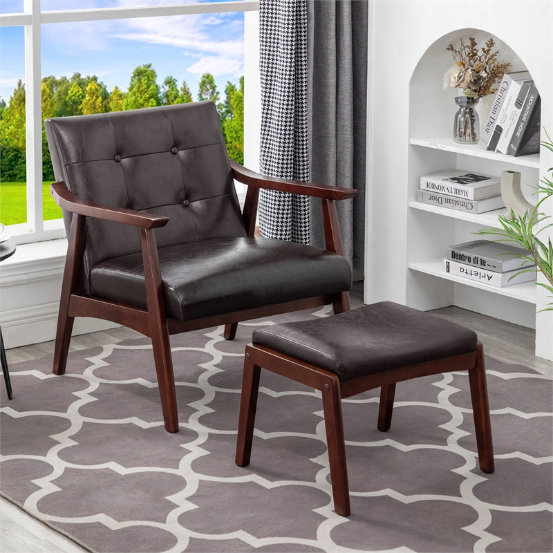 Take a Seat Natalie Accent Chair and Ottoman Set in Espresso Faux Leather