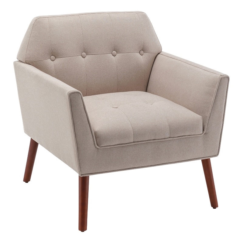 Take a Seat Andy Accent Chair in Beige Fabric with Solid Wood Legs