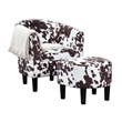 Take a Seat Churchill Accent Chair w/Ottoman in White and Brown Cowhide Fabric