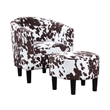 Take a Seat Churchill Accent Chair w/Ottoman in White and Brown Cowhide Fabric