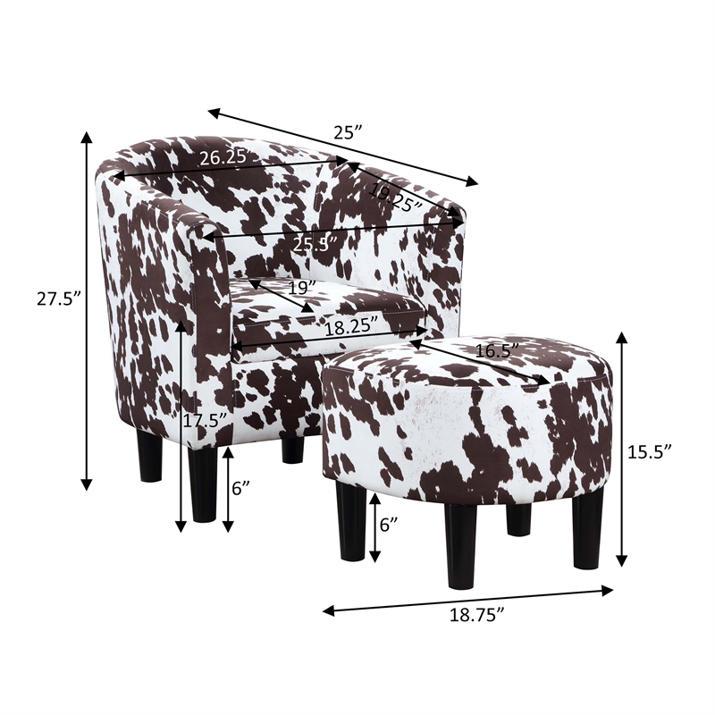 Take a Seat Churchill Accent Chair w/Ottoman in White and Brown Cowhide Fabric