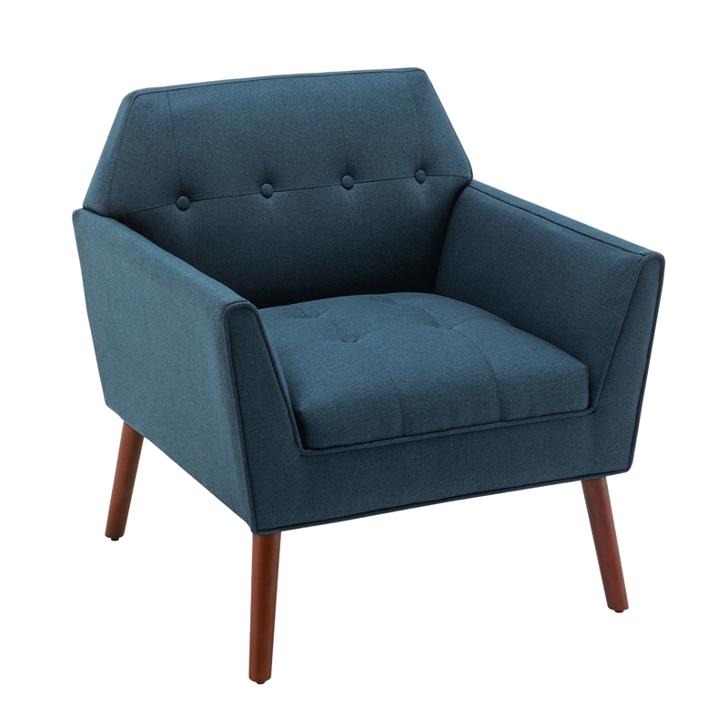 Take a Seat Andy Accent Chair in Blue Fabric with Solid Wood Legs