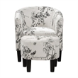 Take a Seat Churchill Accent Chair with Ottoman in White Fabric with Black Print