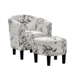 Take a Seat Churchill Accent Chair with Ottoman in White Fabric with Black Print