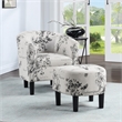 Take a Seat Churchill Accent Chair with Ottoman in White Fabric with Black Print