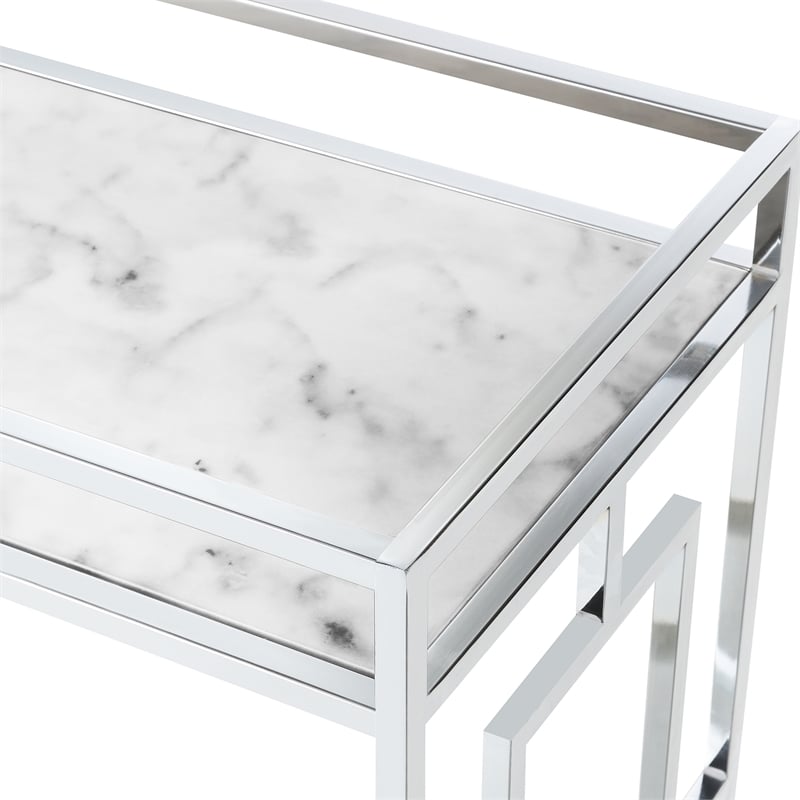 Town Square Chrome Metal Faux Marble Mirrored Bar Cart with Shelf