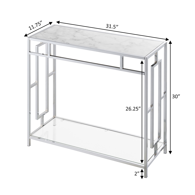 Town Square Chrome Metal Faux Marble Glass Hall Table with Shelf