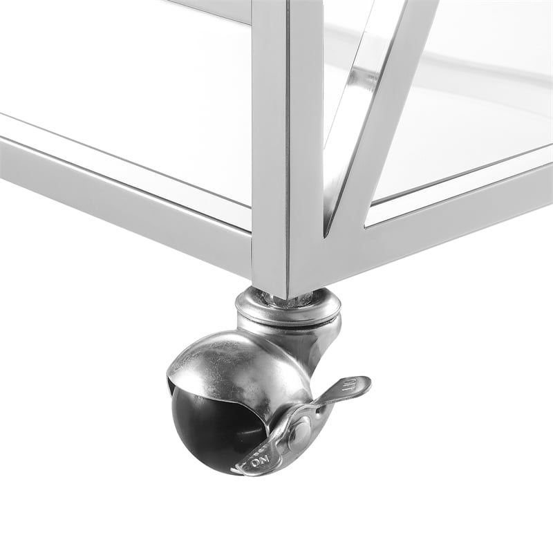Convenience Concepts Oxford Chrome Metal Glass Bar Cart with Shelf
