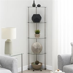 Designs2Go Classic Clear Glass Five-Tier Corner Tower with Stainless Steel Legs