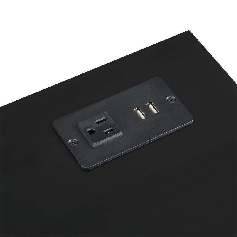 Melbourne Two-Drawer End Table with Charging Station and Shelf in Black Wood