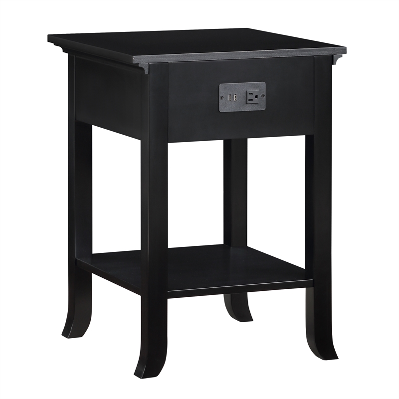 American Heritage Logan End Table with Charging Station in Black Wood Finish