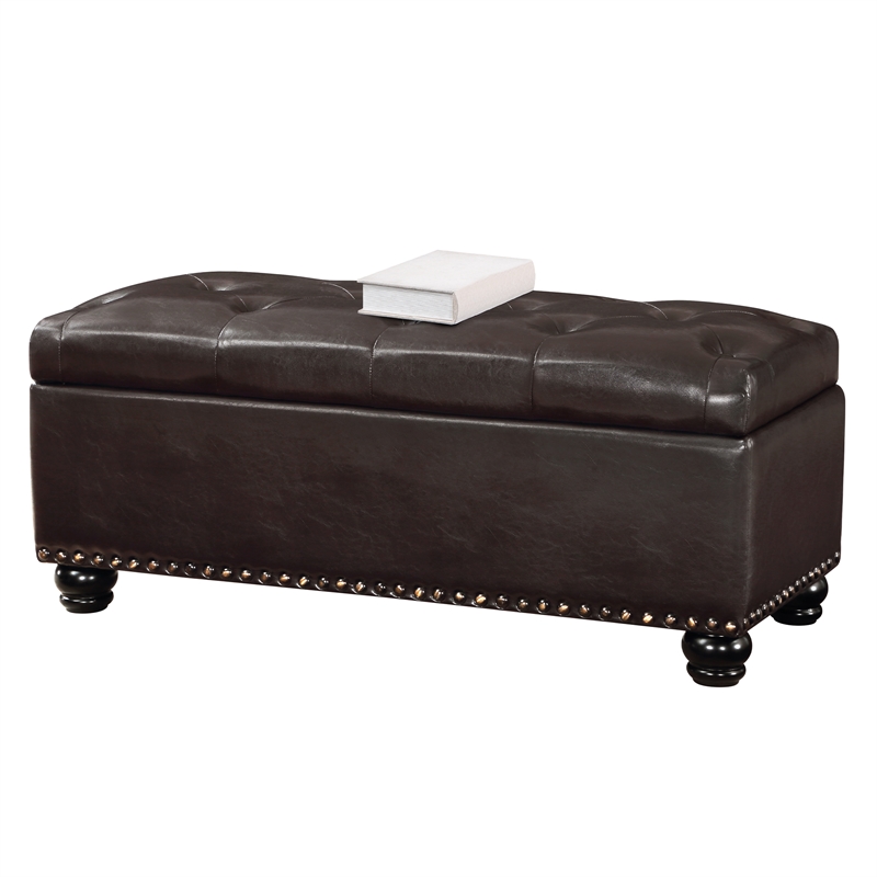 Designs4Comfort 9th Avenue Storage Ottoman Bench in Espresso Faux Leather