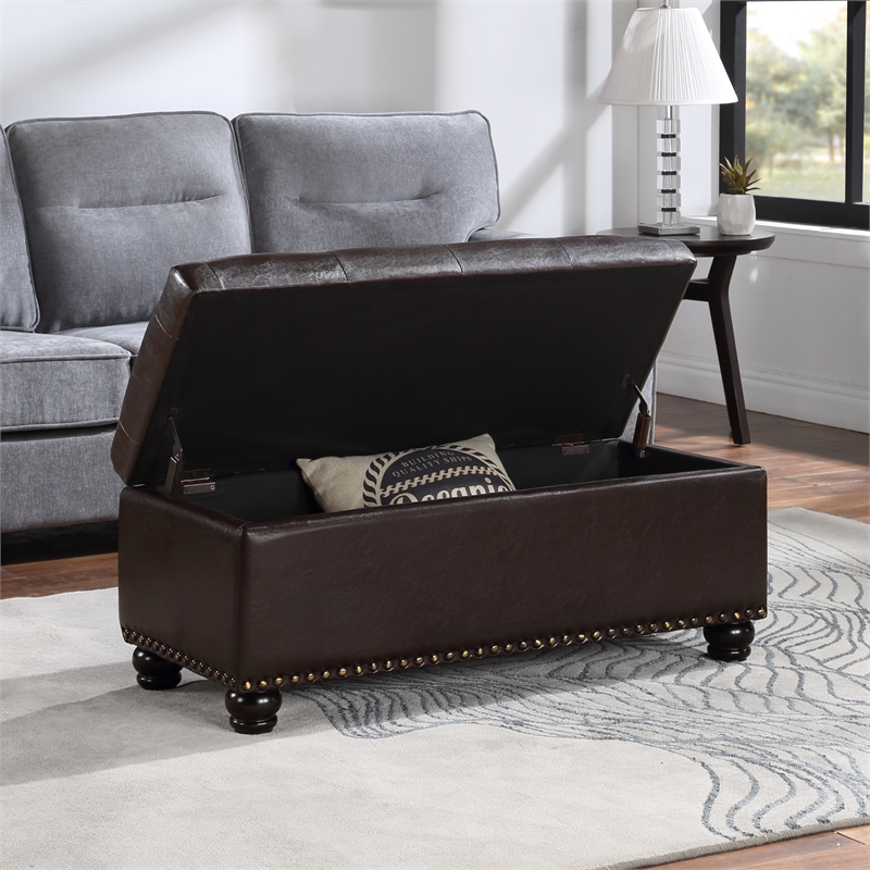 Designs4Comfort 9th Avenue Storage Ottoman Bench in Espresso Faux Leather