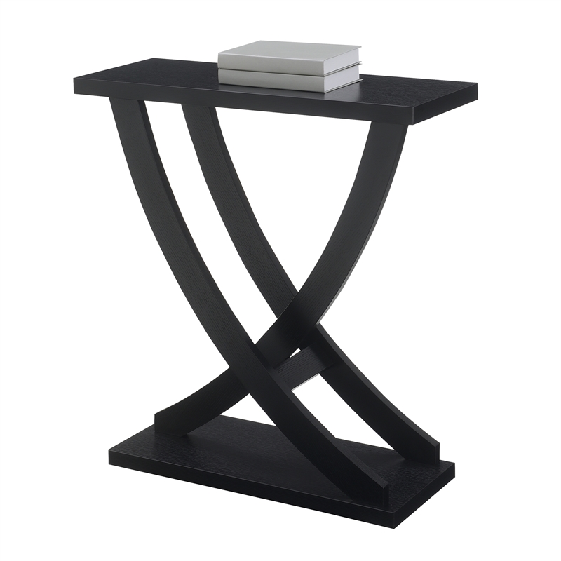Convenience Concepts Newport Criss-Cross Console Table in Black Wood Finish