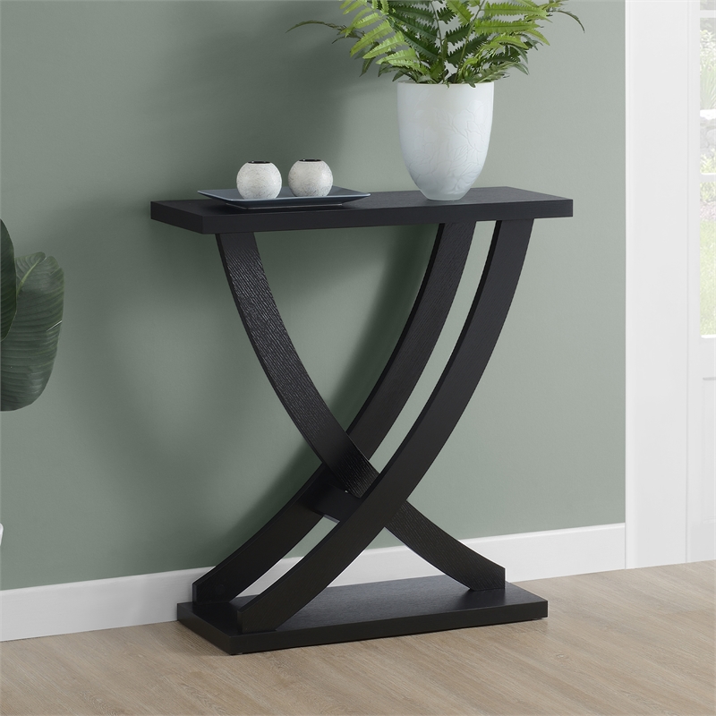 Convenience Concepts Newport Criss-Cross Console Table in Black Wood Finish