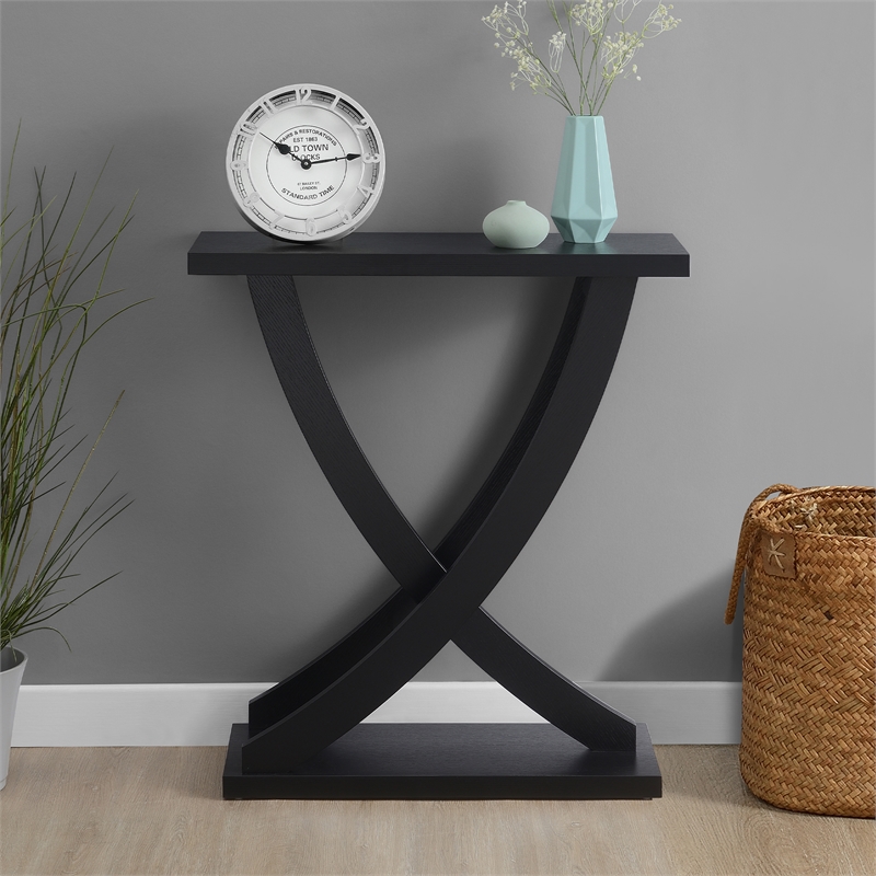 Convenience Concepts Newport Criss-Cross Console Table in Black Wood Finish