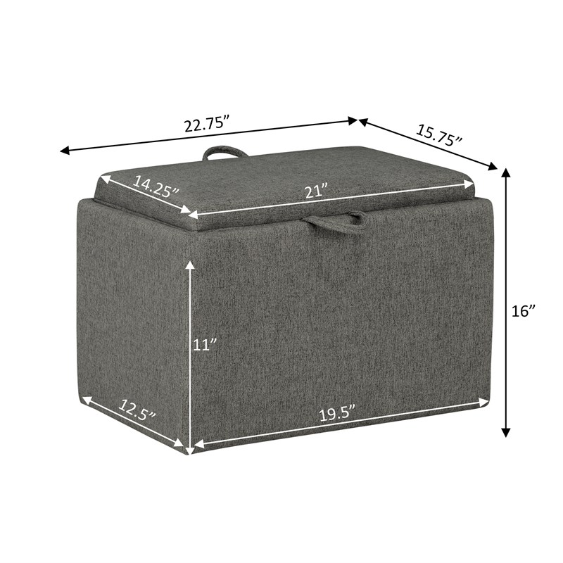 Designs4Comfort Accent Storage Ottoman with Reversible Tray in Gray Fabric