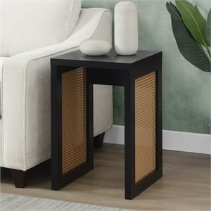Northfield Weave End Table in Black Wood Finish with Beige Sides