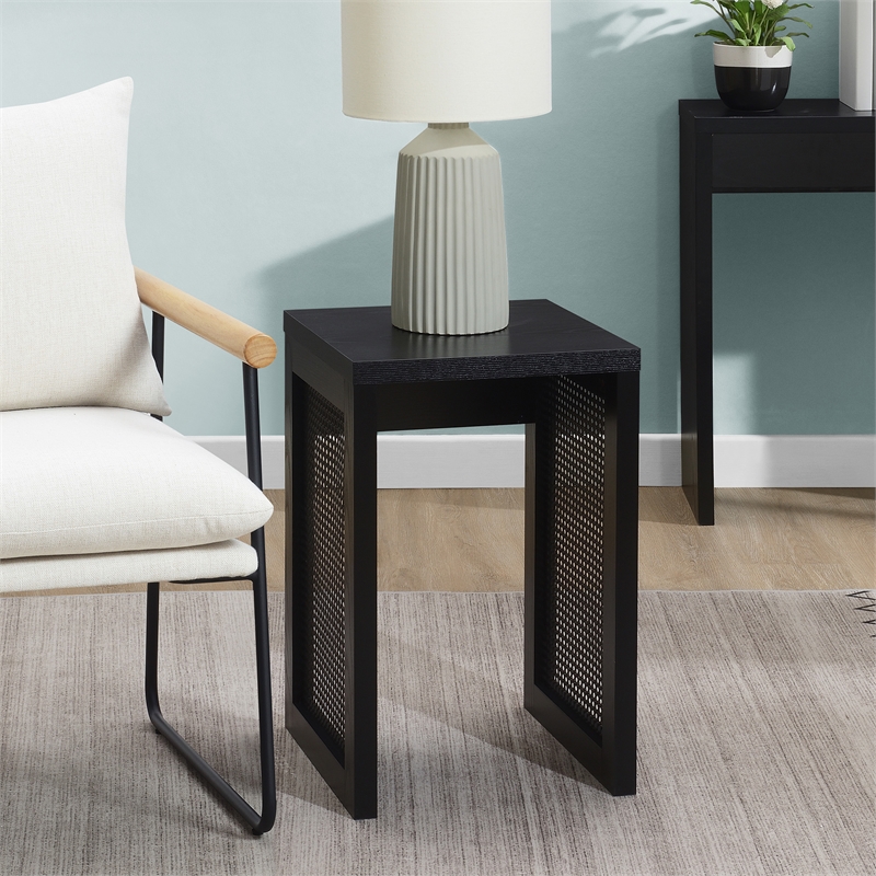 Convenience Concepts Northfield Weave End Table in Black Wood Finish