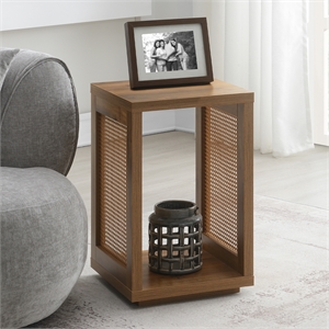 Northfield Admiral Weave End Table with Shelf in Beige Wood Finish