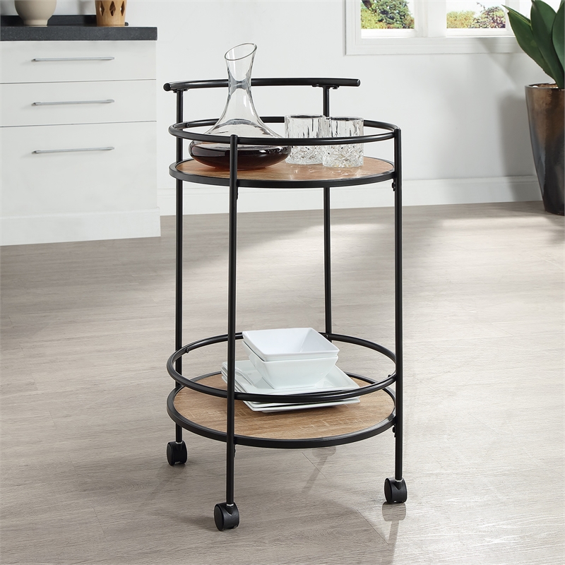 Designs2Go Charlie Serving Bar Cart in Beige Wood with Black Metal Frame