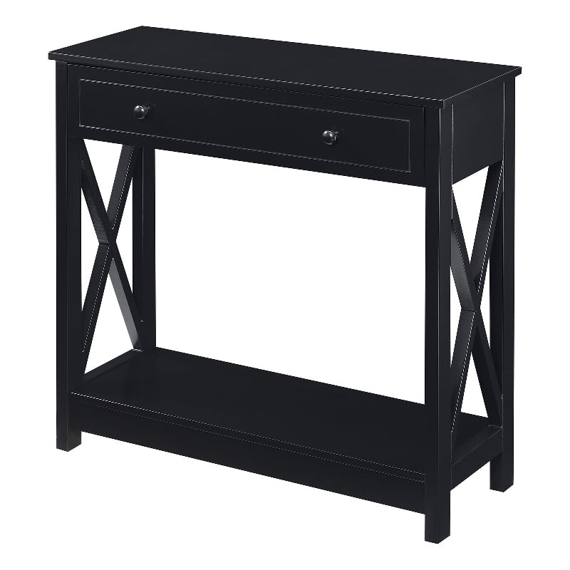Oxford One-Drawer Entryway Hall Table with Shelf in Black Wood Finish
