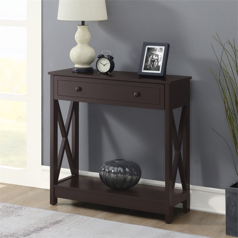 Oxford One-Drawer Entryway Hall Table with Shelf in Espresso Wood Finish