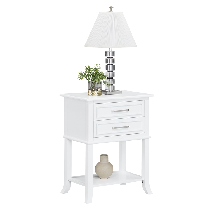 Convenience Concepts Sydney Two-Drawer End Table with Shelf in White Wood Finish