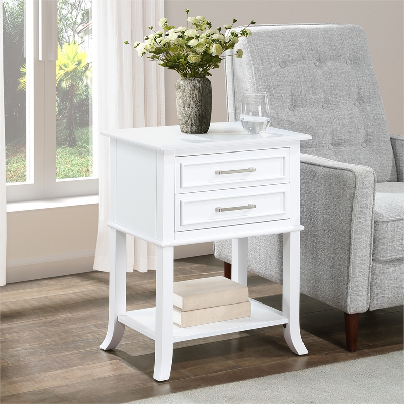 Convenience Concepts Sydney Two-Drawer End Table with Shelf in White Wood Finish