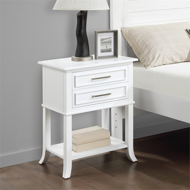 Convenience Concepts Sydney Two-Drawer End Table with Shelf in White Wood Finish
