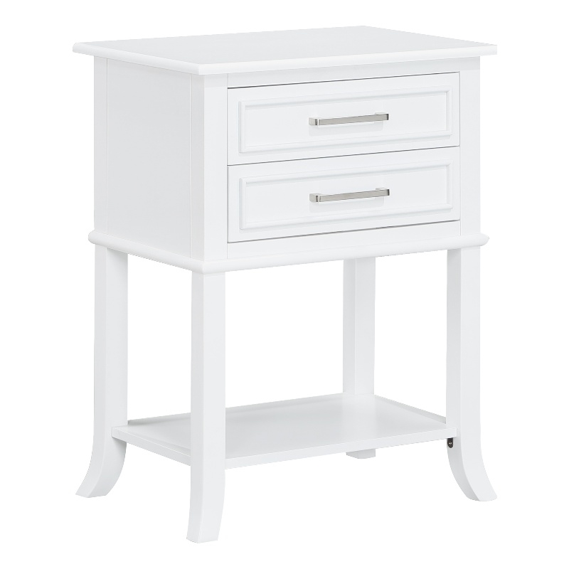Convenience Concepts Sydney Two-Drawer End Table with Shelf in White Wood Finish