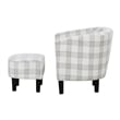 Take a Seat Churchill Accent Chair with Ottoman in Gray and White Plaid Fabric