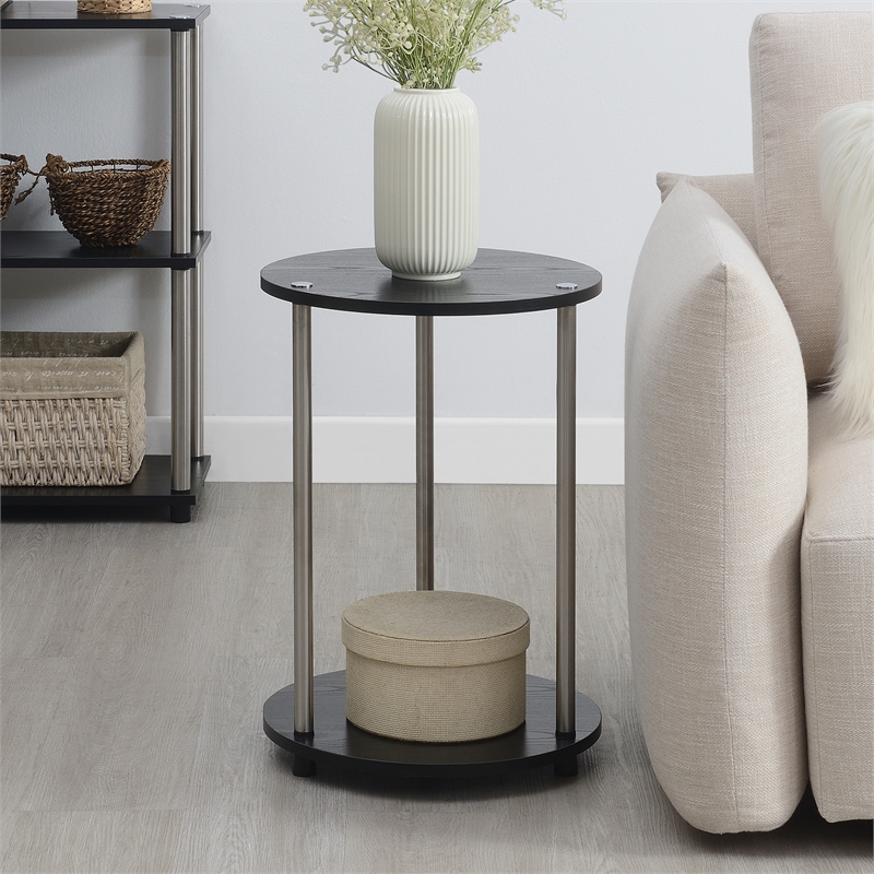 Designs2Go No Tools Two-Tier Round End Table in Black Wood Finish