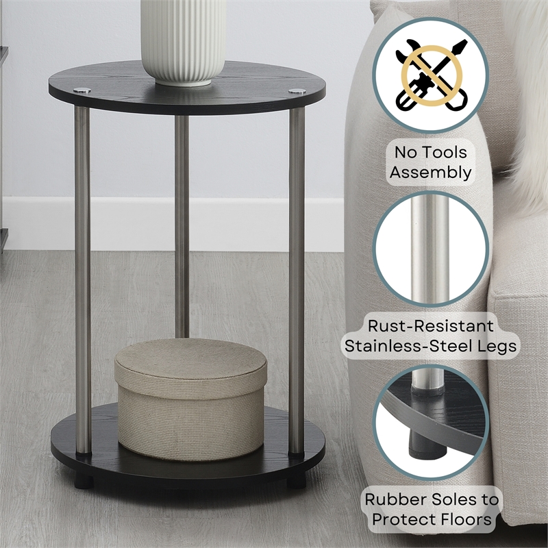Designs2Go No Tools Two-Tier Round End Table in Black Wood Finish