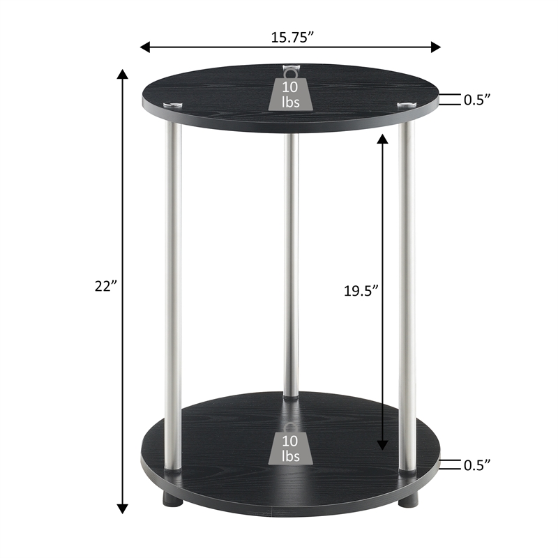Designs2Go No Tools Two-Tier Round End Table in Black Wood Finish