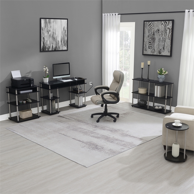 Designs2Go No Tools Two-Tier Round End Table in Black Wood Finish