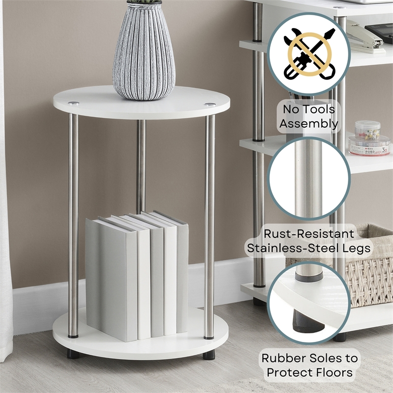 Designs2Go No Tools Two-Tier Round End Table in White Faux Marble Wood Finish