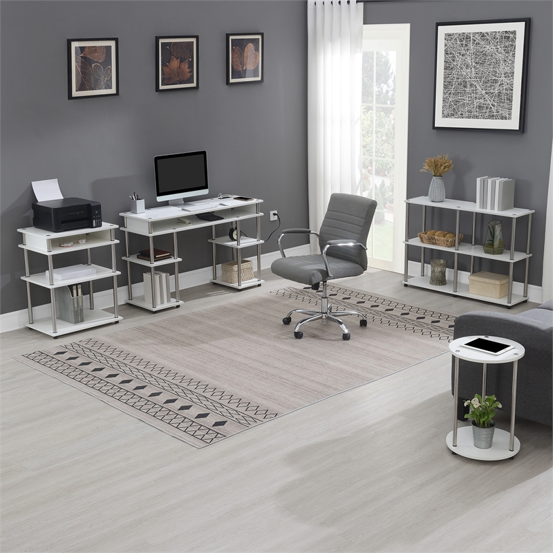 Designs2Go No Tools Two-Tier Round End Table in White Faux Marble Wood Finish