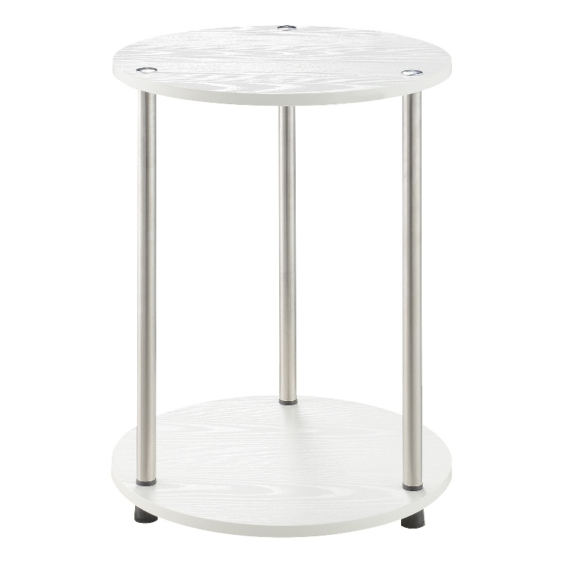 Designs2Go No Tools Two-Tier Round End Table in White Faux Marble Wood Finish