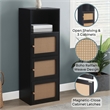Xtra Storage Boho Weave Three-Door Cabinet with Shelf in Black Wood Finish