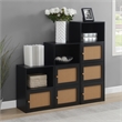 Xtra Storage Boho Weave Three-Door Cabinet with Shelf in Black Wood Finish