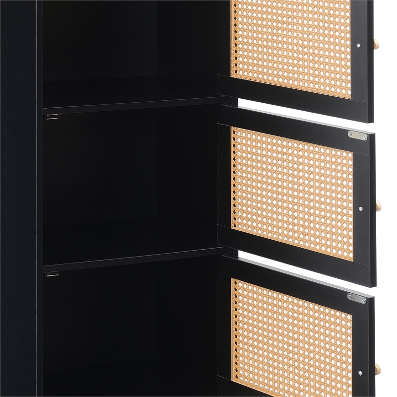 Xtra Storage Boho Weave Three-Door Cabinet with Shelf in Black Wood Finish