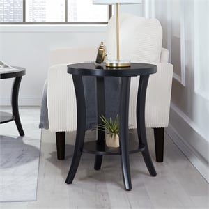 Convenience Concepts Charleston Round End Table with Shelf in Black Wood Finish