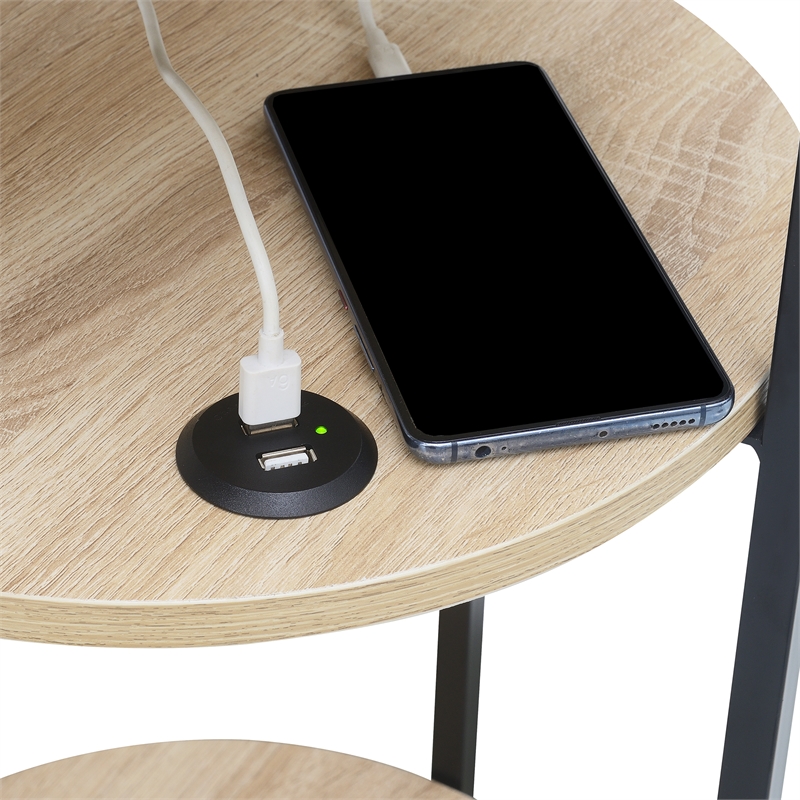 Designs2Go Simon Three-Tier End Table with USB Ports in White Wood Finish