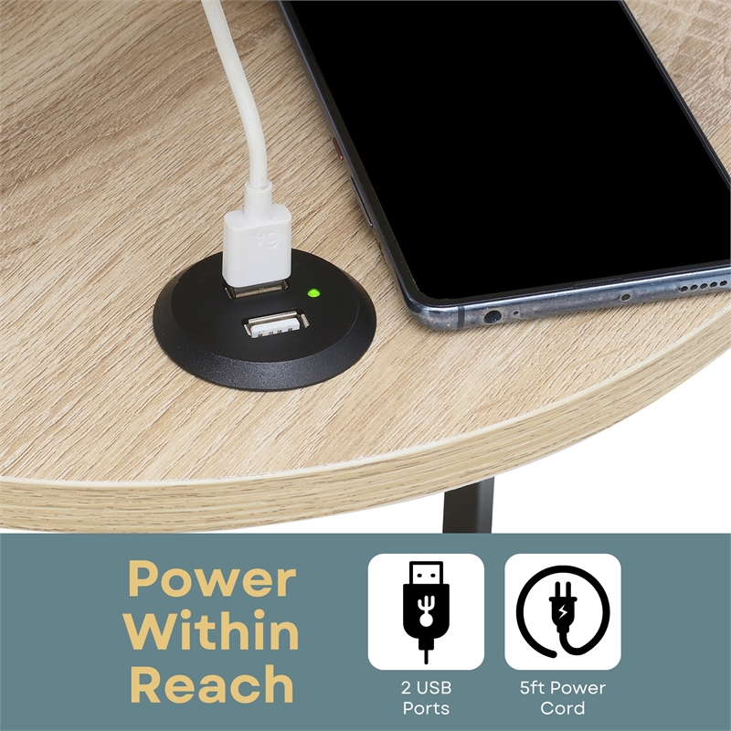 Designs2Go Simon Three-Tier End Table with USB Ports in White Wood Finish