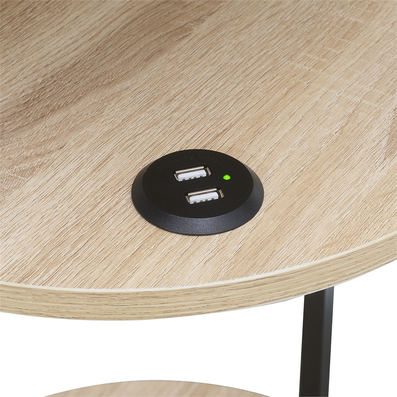 Designs2Go Simon Three-Tier End Table with USB Ports in White Wood Finish