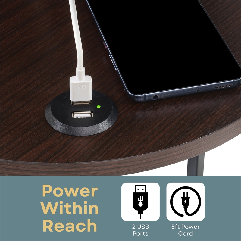 Designs2Go Simon Three-Tier End Table with USB Ports in Espresso Wood Finish